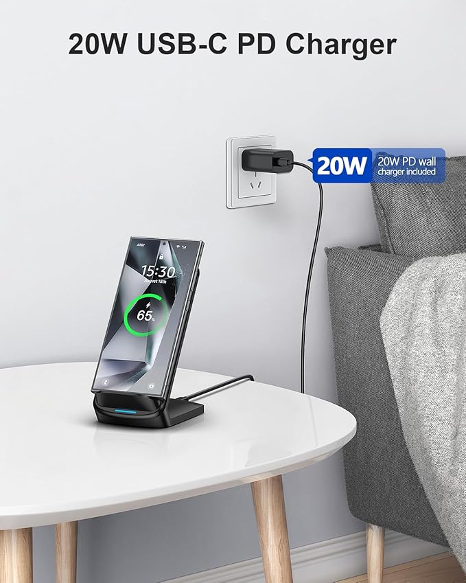 NANAMI Fast Wireless Charger 10W Max Wireless Charging Stand with PD20W Adapter Charger Compatible for iPhone 17/17 Air/17 Pro/17 Pro Max/16/15/14/13/12Samsung Galaxy S26/S25/S24/S23/S22/S21/Note 20