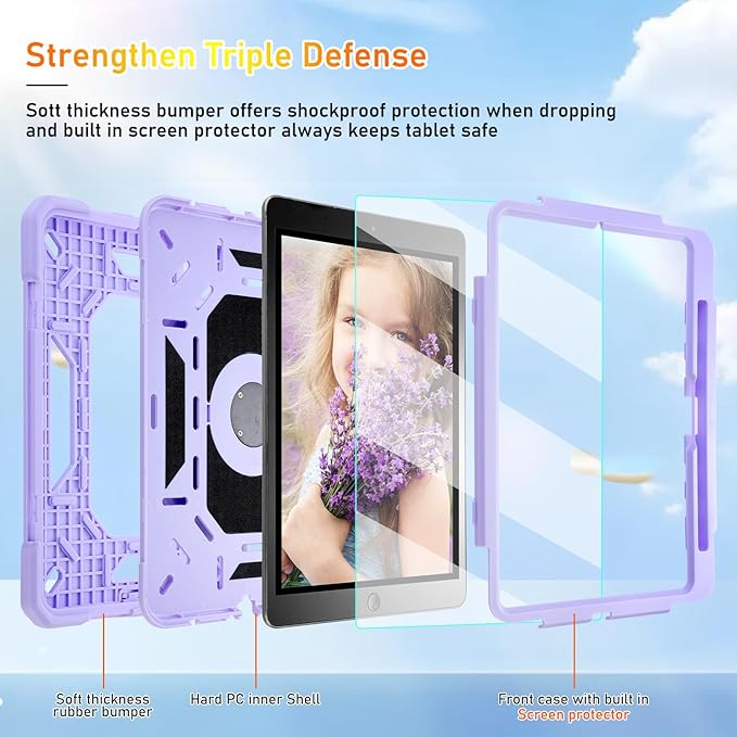 KCJ for iPad Pro 11 Case (M4) 2024with Tempered Glass Screen ProtectorCute Protective Case with Folding Stand/Pencil Holder/Shoulder Strap for iPad Pro 11 2024 (5th Generation) (Light Purple)