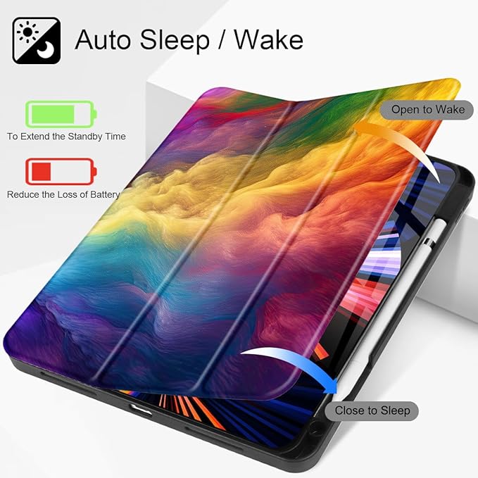 Mektron for iPad Pro M2 11-inch 4th/ 3rd/ 2nd/ 1st Gen Case 2022 2021 2020 2018 with Pencil Holder Tablet Cover with Soft TPU Back Cover for 11 inch iPad Pro Rainbow Cosmic