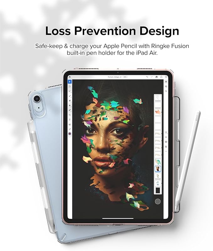 Ringke Fusion Compatible with iPad Air 11 Inch Case (M4 2026 &amp M3 2025 &amp M2 2024) Over Charge Prevention Cover with Pencil Holder for iPad Air 8th 7th 6th 5th 4th Generation - Clear