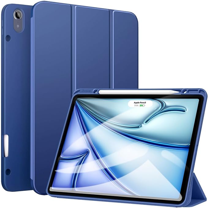 ZtotopCases for iPad Pro 12.9 3rd Generation 2018 /iPad Air 13 Inch 2024/2025 Case with Pencil Holder Lightweight Slim Soft TPU Back Trifold Smart Cover with Auto Sleep/Wake Blue