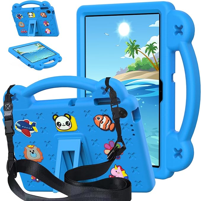 Compatible with Lenovo tab TB-311/WIFI 10.1 (2025) Tablet Case Kids Friendly Universal Lightweight Shockproof Protective Case with Shoulder Strap &amp Stand Handle Sky Blue