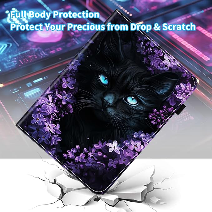Case for iPad Air 13 Inch M3/M2 (2025/2024) &amp iPad Pro 12.9 Inch 6th/5th/4th/3rd Gen 2022/2021/2020/2018Card Slot PU Leather TPU Case Pen Holder Auto Wake SleepCute Flower Cat