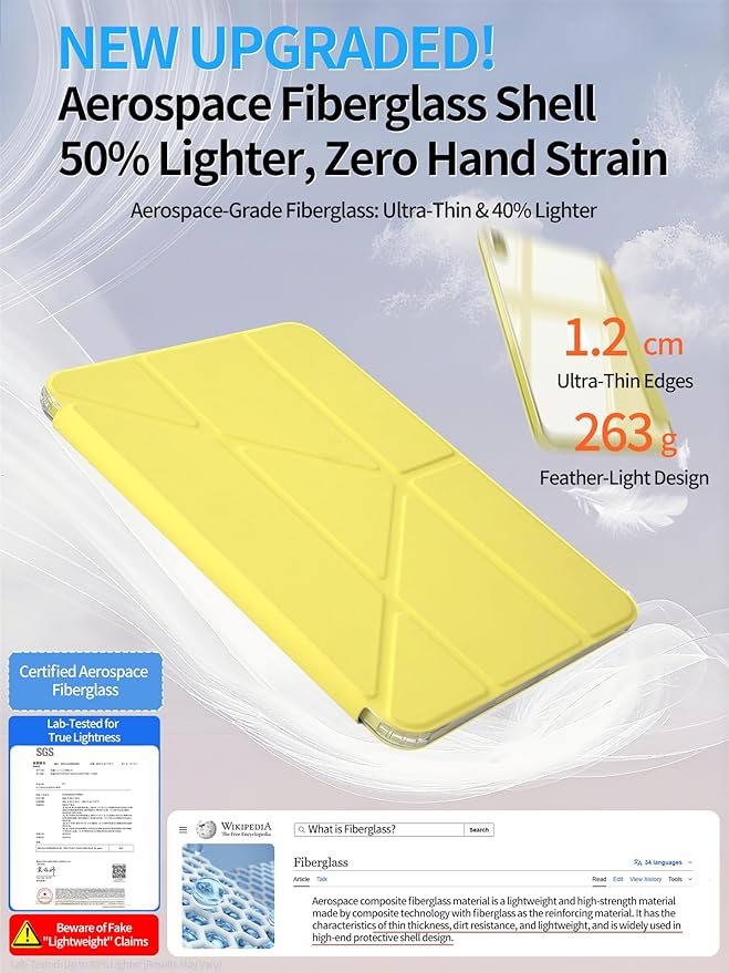 for iPad (A16) 11th/10th Generation Case(2025/2022) - Magnetic Detachable Portrait/Landscape Stand Cover with Hard Shell Back5 Standing AnglesAuto Wake/Sleep Slim &amp LightYellow