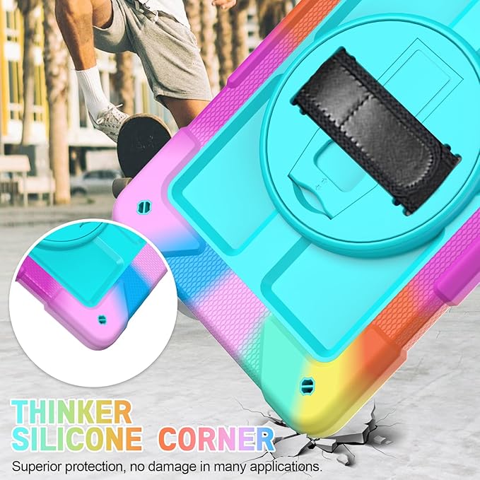 AVAWO Case for Samsung Galaxy Tab A9+ Plus 11 inch 2023 with 360° Swivel Handle Strap Cover with Lanyard Colorful Teal