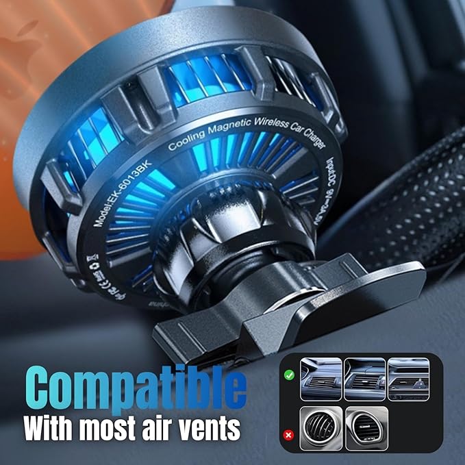 Esoulk [2026 Upgraded] Qi2 25W Fast Wireless Car Charger with Cooling Fan MagSafe Compatible Magnetic Mount 3-in-1 Dashboard/Windshield/Air Vent Phone Holder for iPhone &amp Android