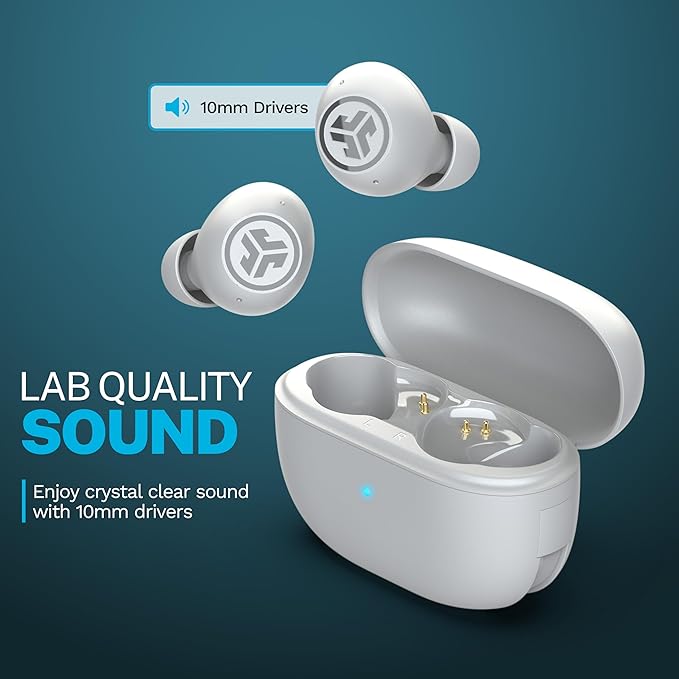 JLab Go Pop ANC True Wireless Earbuds &amp Charging Case Cloud White Active Noise Cancelling 10mm Drivers Dual Connect Customize Your Sound with App Be Aware Mode Compact Fit MEMS Microphone