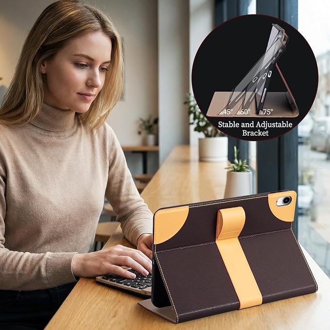 Case for iPad A16 11th Gen 11 InchiPad 10th Gen. 10.9 InchLeather Folio Cover with Auto Wake/Sleep Adjustable StandMagnetic Buckle Closure Protection Case-Single Strap Dark Brown