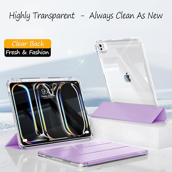 Case for iPad Pro 11 Inch 4th/3rd/2nd Generation (2022/2021/2020) with Pencil Holder Slide to Separate Auto Sleep/Wake Detachable Trifold Stand Slim Clear Cute Protective Leather Cover (Violet)