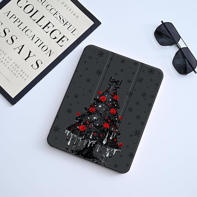 Y2k Printed Case for iPad mini 7th(A17 Pro) 2024 / Mini 6th Gen 8.3 2021 Gothic Rose Tree Clear Hard Back Hybrid Casewith Pencil Holder Trifold Stand Slim Cover for Women