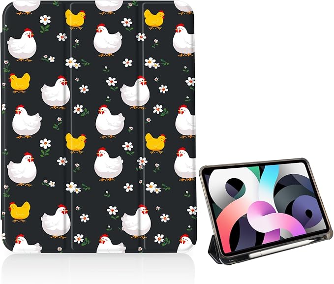 Girly Cute Hen Chicken Floral for iPad 6th/5th Gen Case 9.7 Inch (2018/2017)[Pencil Holder+Auto Sleep/Wake]Slim Stand Soft Leather TPU Back Smart CoverBlack