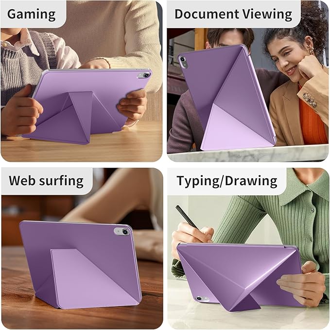 for iPad A16 Case iPad 11th/10th Generation Case (2025/2022) Removable Magnetic Cover Ultra Slim Shockproof Adjustable Portrait/Landscape Stand with Raised Screen View Auto Sleep/WakePurple
