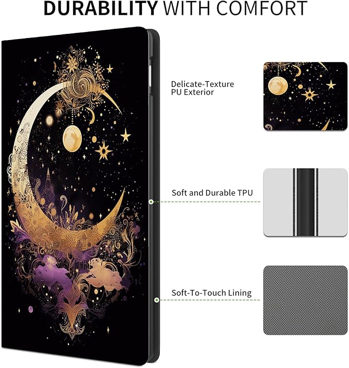FUYOCWE for Fire HD 10 Tablet Case (13th Generation2023 Release10.1) PU Leather Multi-Angle Folding Stand Smart Flip Cover for Amazon Kindle Fire HD 10 13th Gen-Gold Moon Star