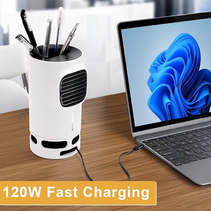 Pen Holder with Desktop Fan Charger Desk Organizer for Desk 15W Fast Wireless Charger with Pen Holder for Home Office Supplies Compatible with iPhone and Samsung