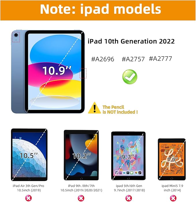 case for iPad (A16) 11th Generation 11 Inch (2025)iPad 10th Generation 10.9 Inch(2022)with[Tempered Glass Screen Protector] [Pencil Holder] 360° Rotating Handle Stand (Black)