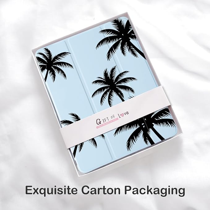 Black Palm Tree for iPad Pro 12.9 Inch Case 5th/6th Generation 2022/2021/2020 with Pencil Holder Auto Sleep/Wake Blue Leather Soft TPU Back Cover
