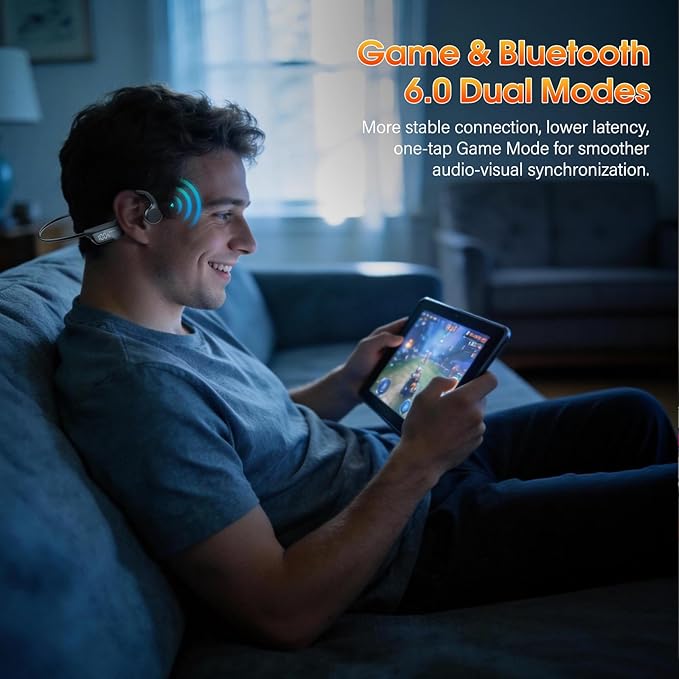Bone Conduction Headphones Bluetooth 6.0 Earbuds Open Ear Headphones with Dual Driver Sound LED Display IP67 for Sport / running Dual Device Connection &amp Low-Latency Game Mode12 Hours Playtim