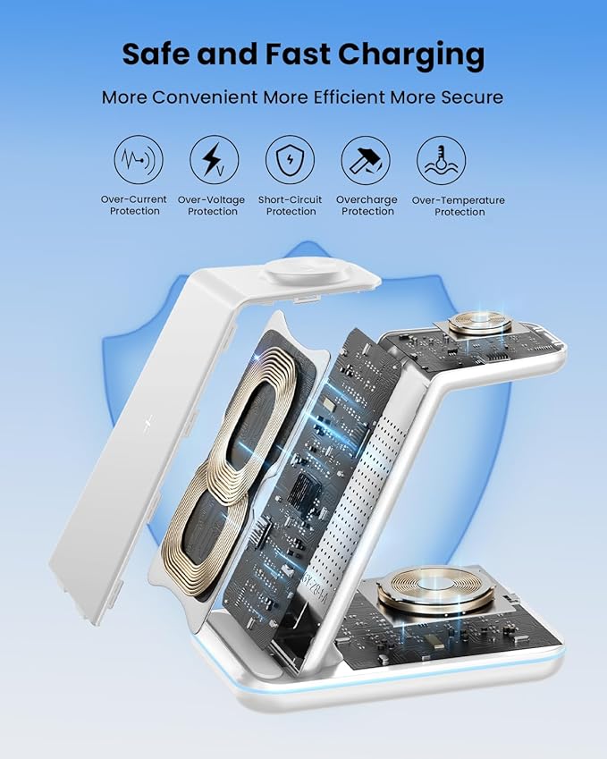 3 in 1 Wireless Charging Station Wireless Charger Stand for Multiple Apple Devices Wireless Charger for iPhone 17 16 15-11 Pro Max XS XR 8 Apple Watch 11 9 8 7 6 SE 5 4 3 2 Air Pods 3/2/Pro