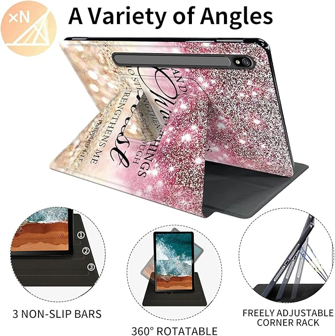 FUYOCWE Case for Samsung Galaxy Tab S8 Plus/S7 FE 5G Tablet Case360 Degree Rotating Swivel Stand Flip Smart Cover Case for Galaxy Tab S7 FE/S8 Plus/S7 Plus 12.4''-I can do All Things Through Christ