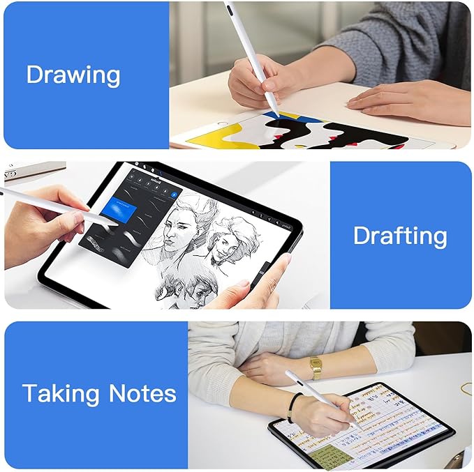 Stylus Pen for iPadfor Apple Pencil Pro 1st/2nd Generation: for 2018-2024 iPad 10/9/8/7/6th iPad Pro 12.9/11/13-inch M4 i-Pad Air 3/4/5/M2 i-Pad Mini 5/6thPalm RejectionTilt SensitivityWhite