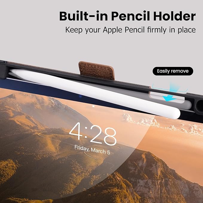 Handmade Case for iPad A16 11th Gen 11 Inch 2025 / iPad 10th Generation 10.9'' with Pencil Holder PocketMulti Angles StandMagnetic ClosureVegan Leather CoverAuto Sleep/WakeDark Brown