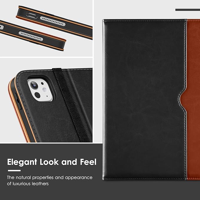 VIKESI Case for iPad Pro 13-inch M5 or M4 Released in 2025 or 2024 Leather Stand Cover with Apple Pencil Holder Auto Wake/Sleep Multiple Viewing Angles Built in Hand Strap &amp PocketBlack Brown