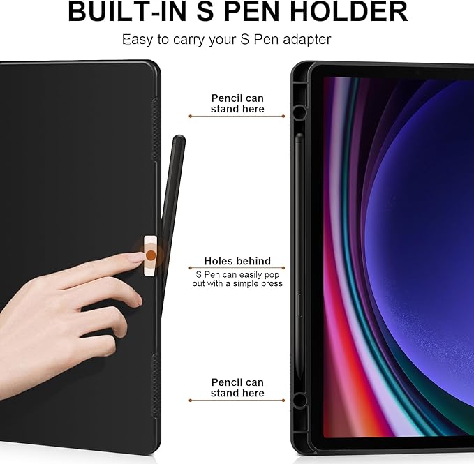 Genuine Leather Case for Samsung Galaxy Tab S10 Plus/S9 Plus/S9 FE+ 12.4 Inch with Pencil Holder | Slim Protective Cover with Adjustable Stand Auto Wake/Sleep Premium Leather | Blue