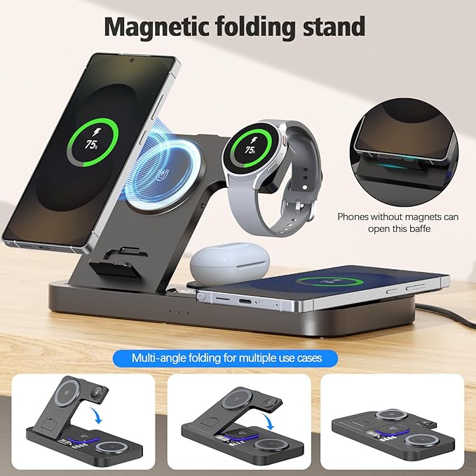 Magnetic Wireless Charger for Samsung 6 in 1 for Samsung Charging Station30W Dual Phone with Auto-Switch 7-Color Light &amp Clockfor Samsung S26for Galaxy Buds for Samsung Galaxy Watch