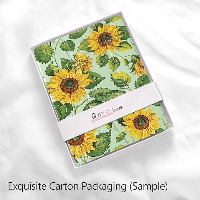 Cute Sunflower Floral for iPad Pro 11 Inch Case (M5/M4) 2025/2024 with Pencil Holder Auto Sleep/Wake Green Leather Soft TPU Back Cover