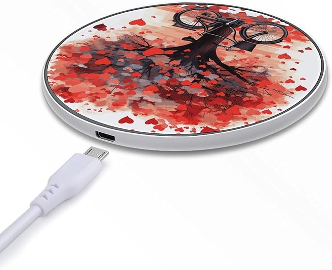 Heart Tree Bicycle Wireless Charger Fast Wireless Charging Pad with USB Cable 10W Anti-Slip Magnetic Wireless Charger Portable Slim Charger Puck Travel Charging Station