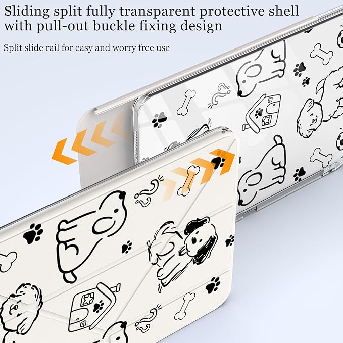 Cute Kawaii Puppy Dog for iPad Pro 11 Inch Case 4th/3rd/2nd Generation 2022/2021/2020 with Pencil Holder Auto Sleep/Wake White Leather Acrylic Back Detachable Cover