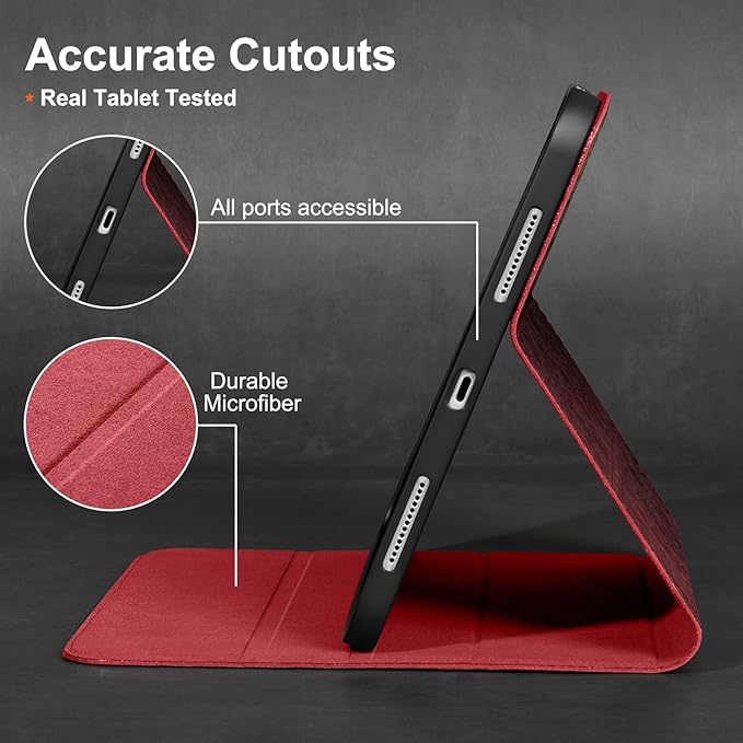 Gexmil Leather Case for iPad mini 7 (A17 Pro) 2024 / iPad mini 6 Generation 2021 8.3 InchPremium Cowhide Cover with Adjustable Stand Auto Wake/SleepFloral Red