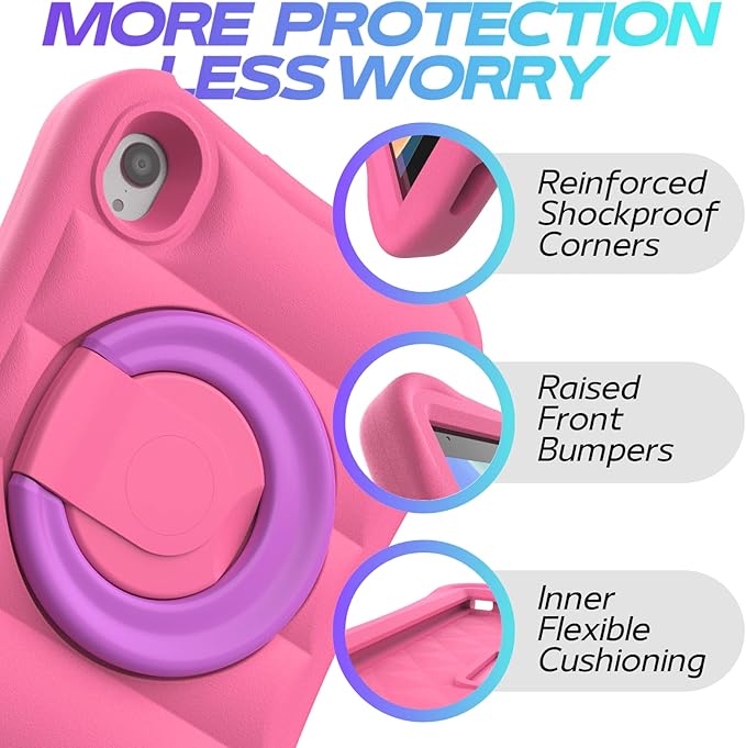 Kids Case for iPad mini 7 (A17 Pro) 2024 / Mini 6th Gen 2021 8.3 inch – Lightweight Flexible Shockproof Rotating Stand Handle Rugged Cover for iPad mini 7th 6 Generation Girls Boys Pink