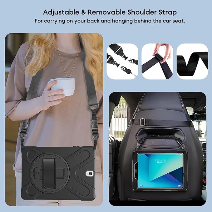 DreamerX for Samsung Galaxy Tab S3 9.7 Case T820/T825/T827 Heavy Duty Rugged Full Body Drop Protective Silicone Cover for Kids with Rotating Stand Handle Hand Strap Carrying Shoulder Strap Black