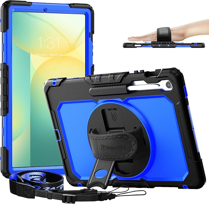 Timecity Case for Samsung Galaxy Tab S10 FE+/ S10 FE Plus 5G 2025 Protective 13.1 inch Tablet Shockproof Heavy Duty Cover with S Pen Holder Kickstand Screen Protector Hand &amp Shoulder Strap Bl