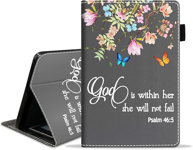 Case for Amazon Kindle Fire HD 10 Tablet (10.1 Inch 9th/7th Generation 2019/2017 Release) Premium PU Leather Stand Cover with Auto Wake Sleep Floral Quote Bible Verse Psalm 46:5