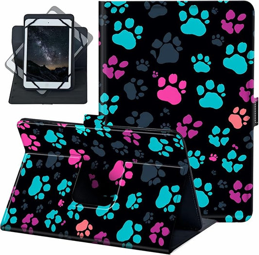 for Universal 10 10.1 Inch Android Tablet Case 360 Degree Rotating PU Leather Stand Folio Cover for iPad 9.7/10.2/10.5/Galaxy Tab 9-10.5/Fire HD 10 and More 9.0-10.5 Inch TabletColorful Colors Paw