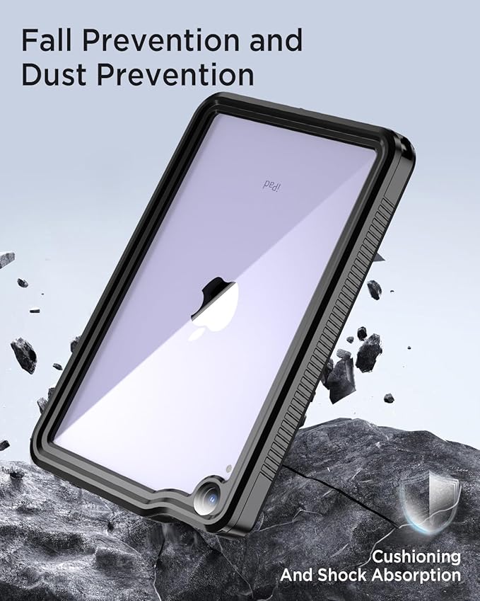 Miimall Case for iPad mini 7 A17 Pro iPad mini 6th/7th Gen 2021/2024 8.3-Inch Lanyard&ampStand Shockproof/Dustproof/Waterproof Shell Full Body Protective Cover for Kids iPad mini 6/7(Black&ampCle