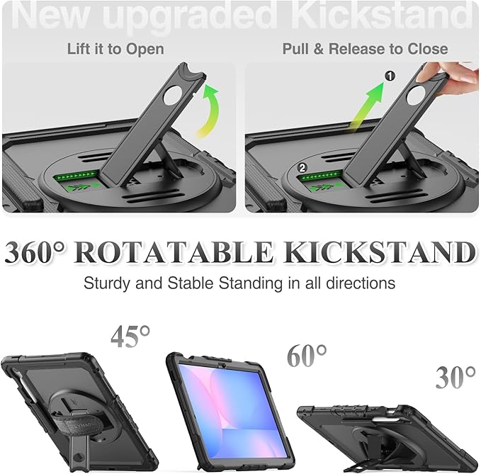 SEYMAC stock Case for Samsung Galaxy Tab S10 FE+ Plus 5G Tablet Case 13.1'' Protective with Screen Protector Pen Holder 360 Rotate Stand Hand Strap Shoulder Strap Black1