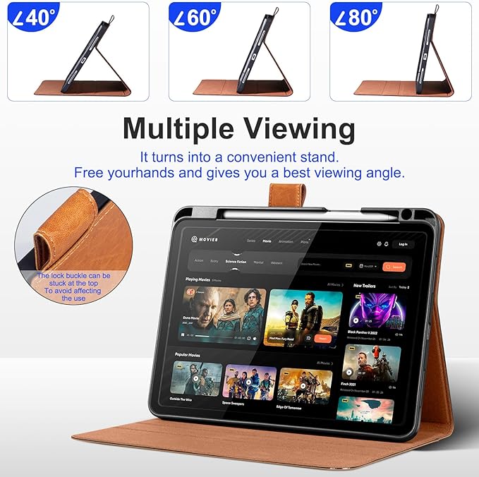 Leather Case for iPad A16 11th Gen 11 InchiPad 10th Gen. 10.9 Inch Premium Leather Folio Cover with Apple Pencil Holder Auto Wake/Sleep Adjustable Stand Magnetic ClosureLight Brown
