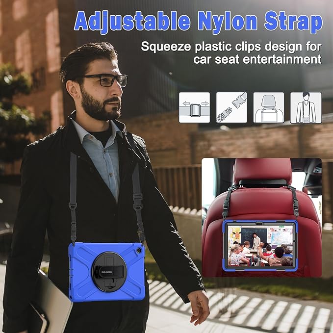BRAECN for Samsung Galaxy Tab A9 Plus Case 11 Inch 2023 Shockproof Hard Duty Case with Screen Protector &amp360 Rotating Stand&ampHand Strap/Shoulder Strap for Galaxy A9 Plus Tablet-Black