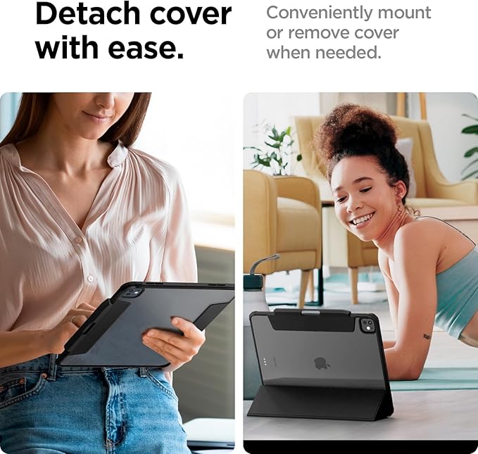 Spigen for iPad Pro 13 inch Case M5/M4 (2025-2024) with Detachable Magnetic Cover Air Skin Pro Clear Transparent Back and Pencil Holder Black