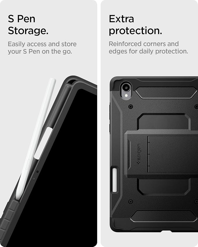 Spigen for Galaxy Tab S11 Case (2025) Tough Armor Pro Protective Hard Shell with Kickstand and Built-in S Pen Holder Drop-Proof Dual-Layer Protection 11 Inch Black