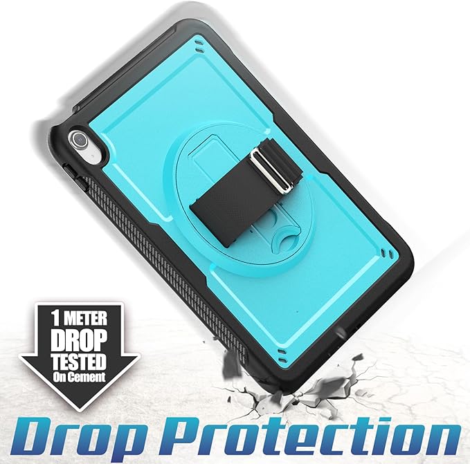 SEYMAC stock Case for iPad A16 11-inch Case 2025/ for iPad 11th/ 10th Generation 10.9'' 2022 Protective with Screen Protector Pen Holder Rotate Stand Loop Nylon Hand Strap Shoulder Strap Cyan