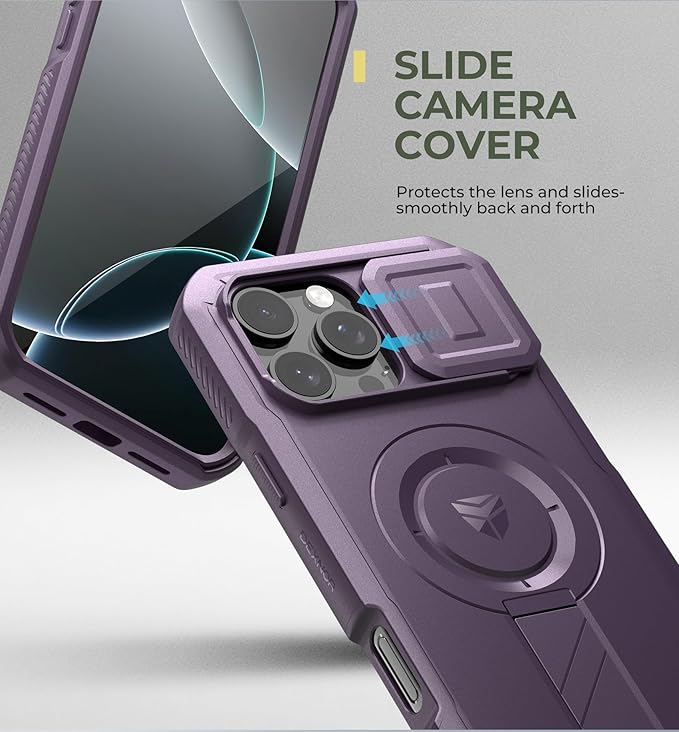 Dexnor for iPhone 16 Pro Max Case with Slide Camera Cover&ampAdjustable Kickstand &amp Built-in Screen ProtectorCompatible with MagSafe Shockproof Cases Heavy-Duty Magnetic Protective CoverPhantom