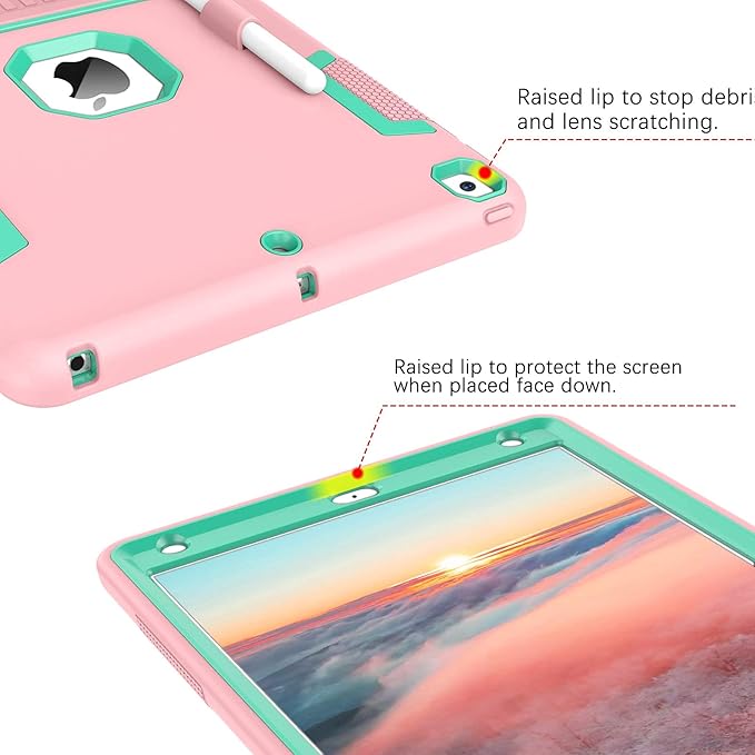 BENTOBEN for iPad 9th Generation Case iPad 8th/7th Gen Case iPad 10.2 2021/2020/2019 Case 3 in 1 Heavy Duty Rugged Kickstand Protective Cover with Pen Holder for Girl Women Rose Gold/Green