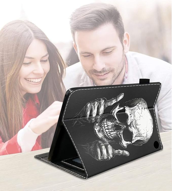 Case for Amazon Fire HD 10/HD 10 Plus Tablet 10.1 (13th/11th Generation 2023/2021 Release) Slim PU Leather Cover with Card Slot &amp Auto Wake/Sleep Funny Skull