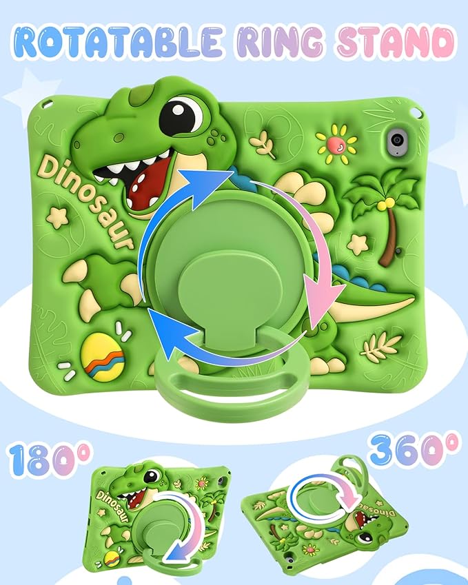 Boaretiu for iPad mini 5/4 Generation Case - Cute Cartoon with Shoulder Strap &amp Rotating Stand for Boys Girls Teens Soft Silicone for iPad mini 5th/4th Case Green Dinosaur