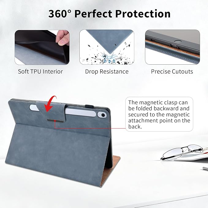 Case for Samsung Galaxy Tab S10 FE Plus 13.1 Inch 2025 Model(SM-X620/X626B) - Multi-Angle Viewing Stand Cover with Pocket and Magnetic Clasp PU Leather Business Folio Protective Case Gray