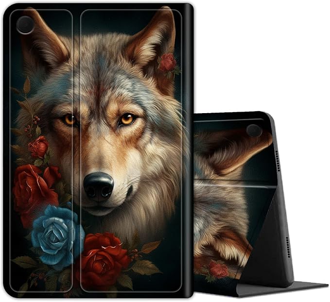 Blue Red Rose Wolf